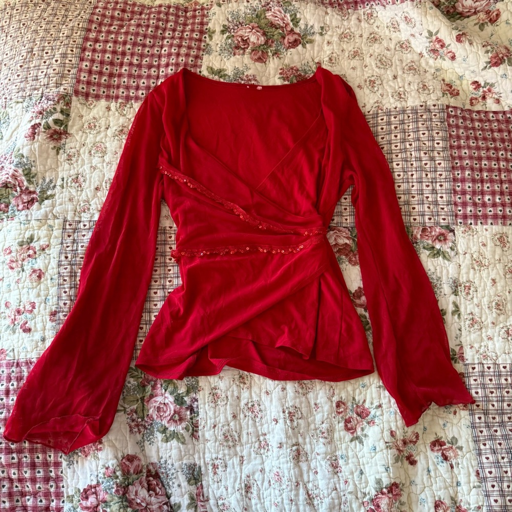 Elegant Red Wrap Top